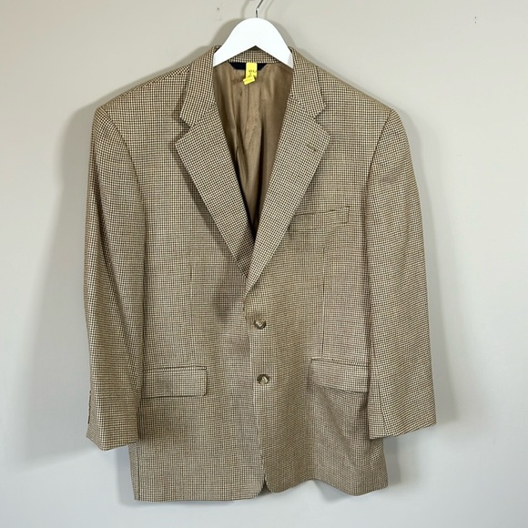 BURBERRY Mens Kensington Cashmere Blazer Cream Brown Houndstooth Sz 44 Reg - Picture 1 of 15
